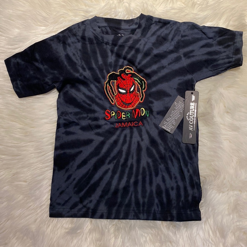 Av couture Tye Dye Jamaica Spider-Man t-shirt new with tags size 6-8 Medium